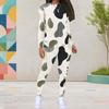 Women Plus Size Round Neck Long Sleeve Printed Top Fitted Pants Two Piece Set