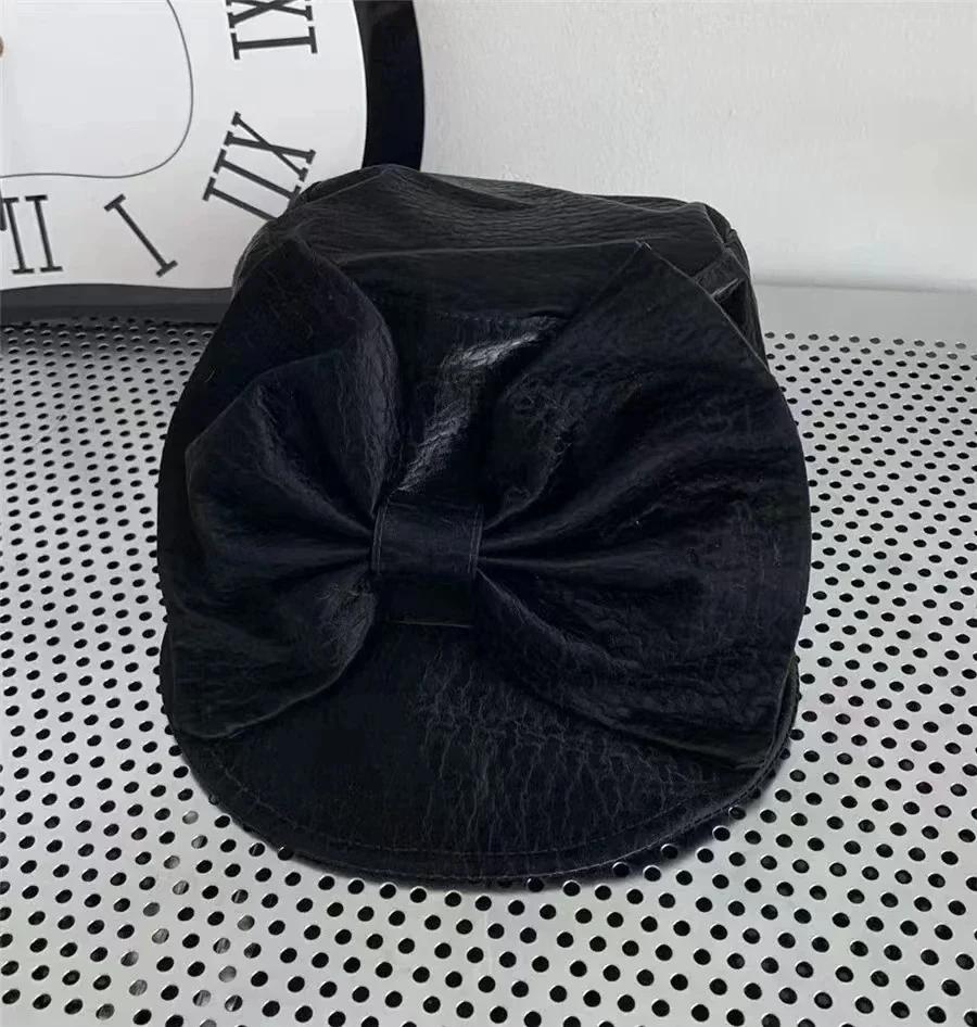 2025 fashion Korean design soft patterns pu big bowknot lady beret cap women Leisure painter hat M(56-58CM) чёрный