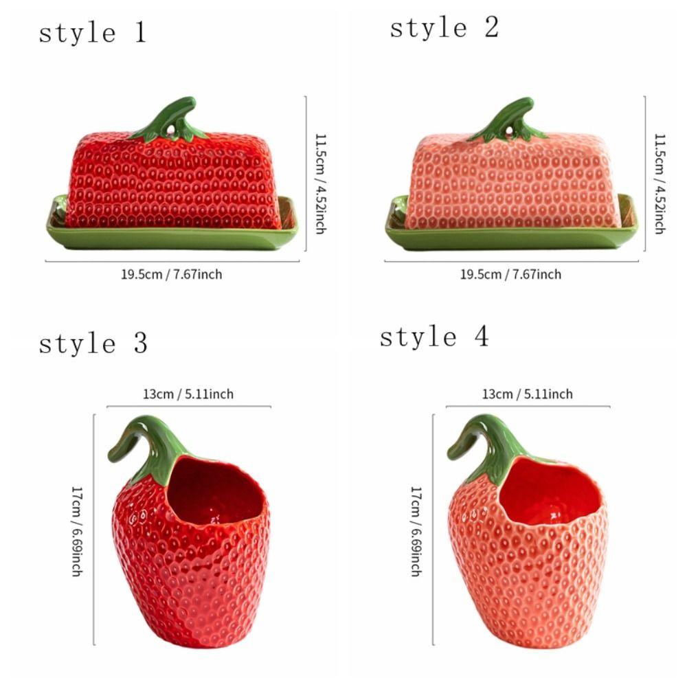 Strawberry Shape Butter Freshness Jar Ceramic Chopstick Tube Butter Box Butter Dish Restaurant
