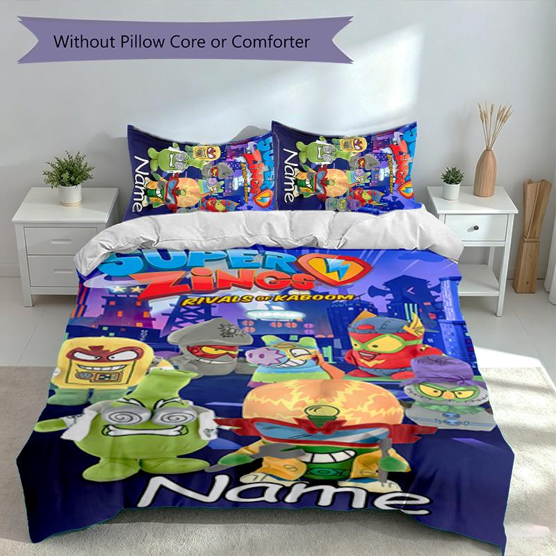 3pcs Custom Name SuperZings Bedding Set,Includes 1 Duvet Cover and 2 Pillowcases,All-season Bedroom Decor