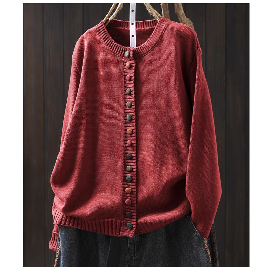 Autumn Color Button Cotton Sweater Cardigan Women Loose and Thin Casual Single-breasted Knitting