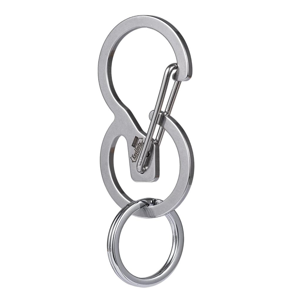 KeyUnity KS01 Carabiner Stainless Steel Silver with Key Camping Keychain, Men's Carabiner, S-Shaped, Small, EDC, S-Hook, Non-Falling, Ring,
