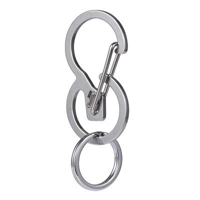 KeyUnity KS01 Carabiner Stainless Steel Silver with Key Camping Keychain, Men's Carabiner, S-Shaped, Small, EDC, S-Hook, Non-Falling, Ring,