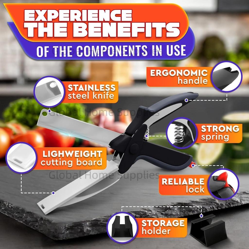 Food Scissors with Cutting Board and Vegetable Knife Food Cutters Chopper Scissor with Cutting Board Attached for Fruit Salad