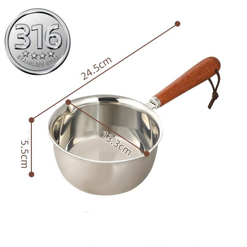 316 Stainless Steel Oil Pot Mini Hot Milk Pan Frying Pan Wooden Handle Small Saucepan Boiling Butter Melt Pot Kitchen Accessorie