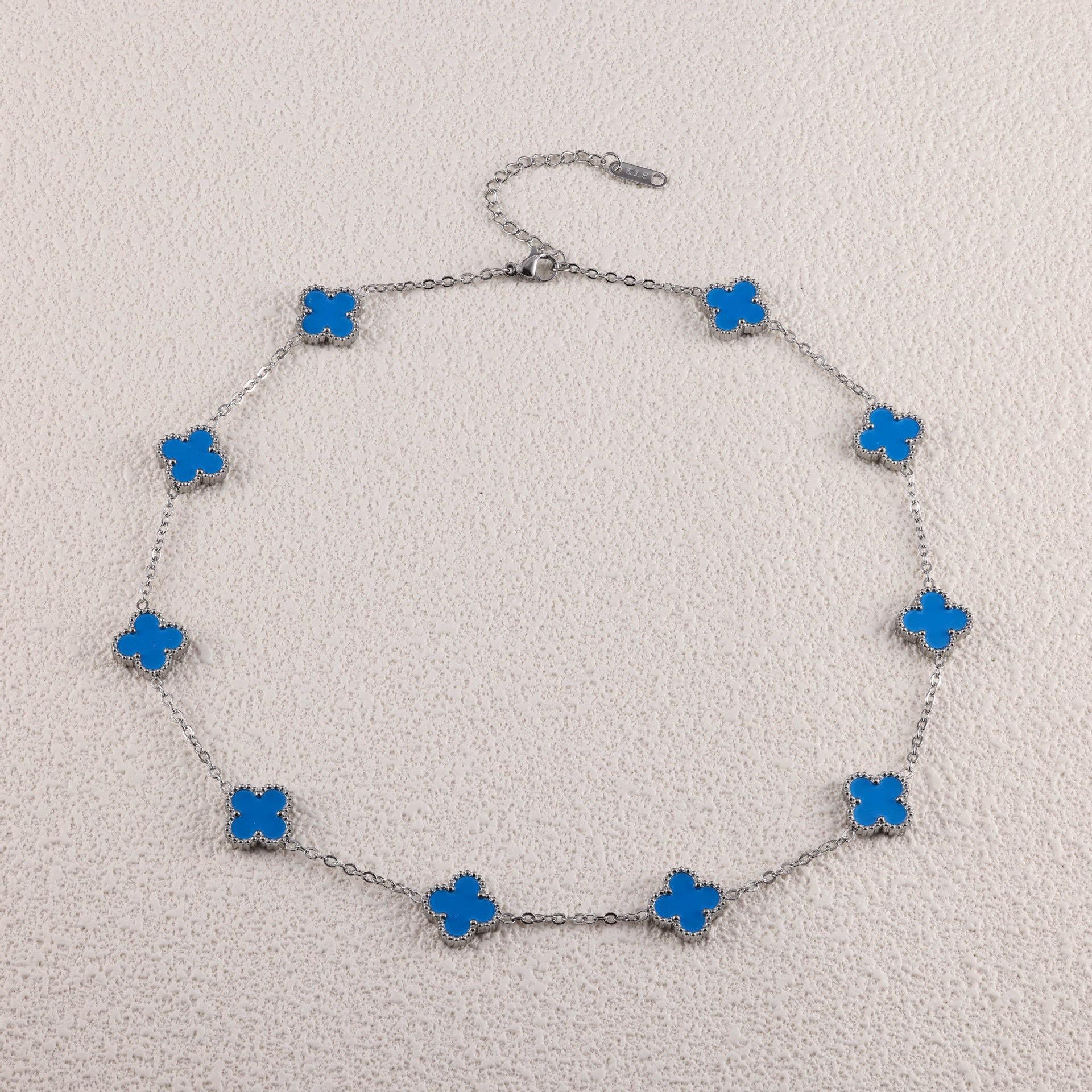 

Ожерелье-чокер из титановой стали с четырёхлистным клевером 13 мм и десятью цветами, роскошная мода, не теряет цвет, для мужчин и женщин