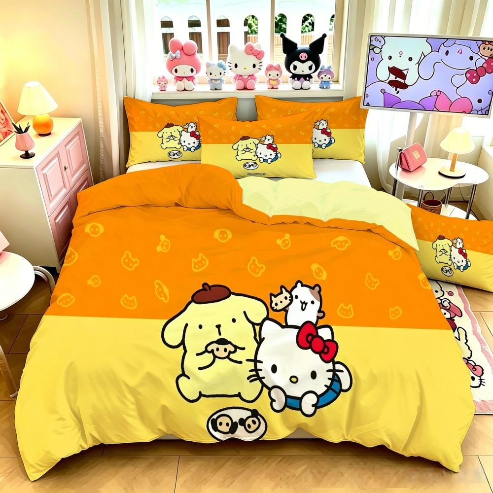 Sanrio Pompompurin Kawaii Bedding Set Duvet Cover With Pillowcases, Soft Quilt Cover For Bedroom Decor Gift Single Double Queen