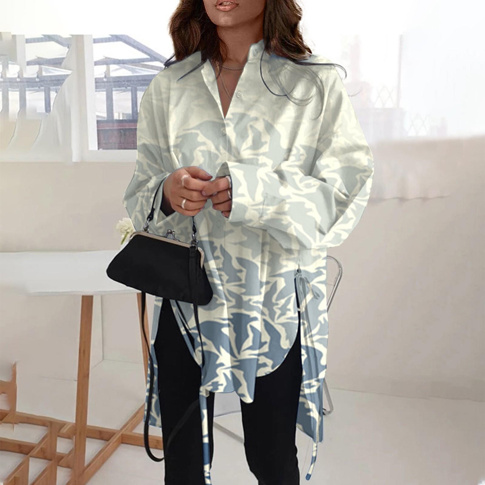 Fashion Casual Color Long Sleeve Lapel Loose Type Shirt For Women S