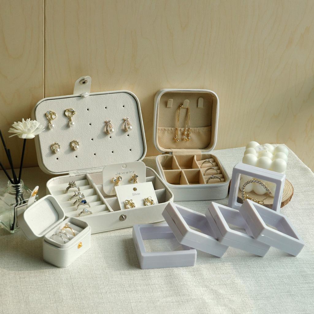 White PU Jewelry Box Ring Earring Holder Pendant Necklace Container Jewelry Storage Box Jewelry Display Stand