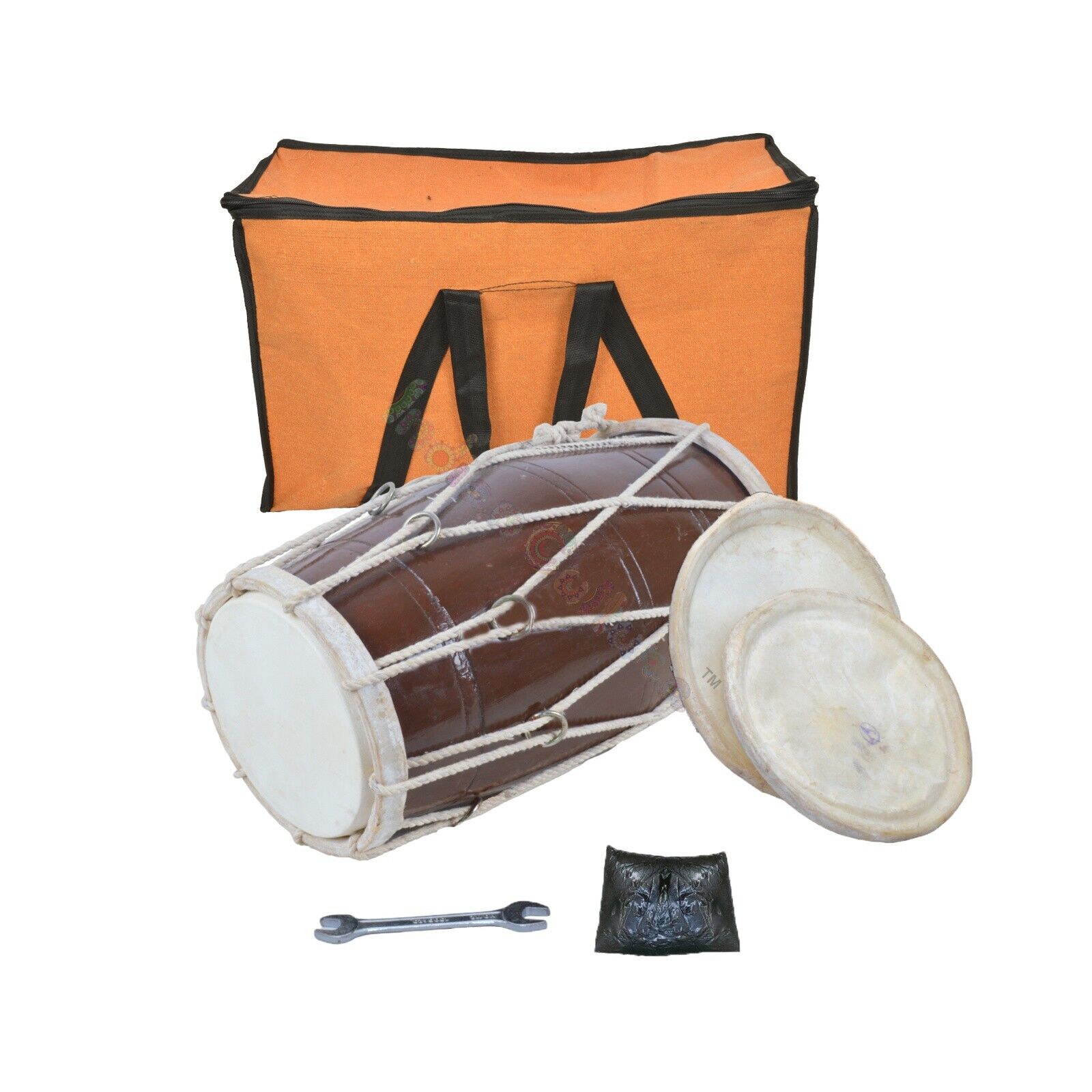 Handmade Indian Folk Musical Rope Dholak with Protective Cove
