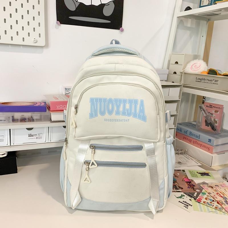 Women's Nylon Backpack Letter Large Capacity Student Schoolbag Color Block Backpack