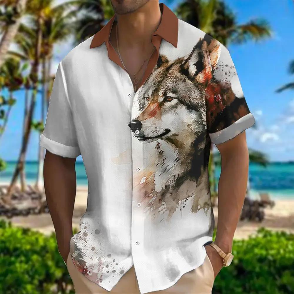 

2024 Hawaiian Shirt Men Daily Tshirt Animal Wolf Lion 3d Print Street Men s Shirts Casual For Fashion Clothing 6XL