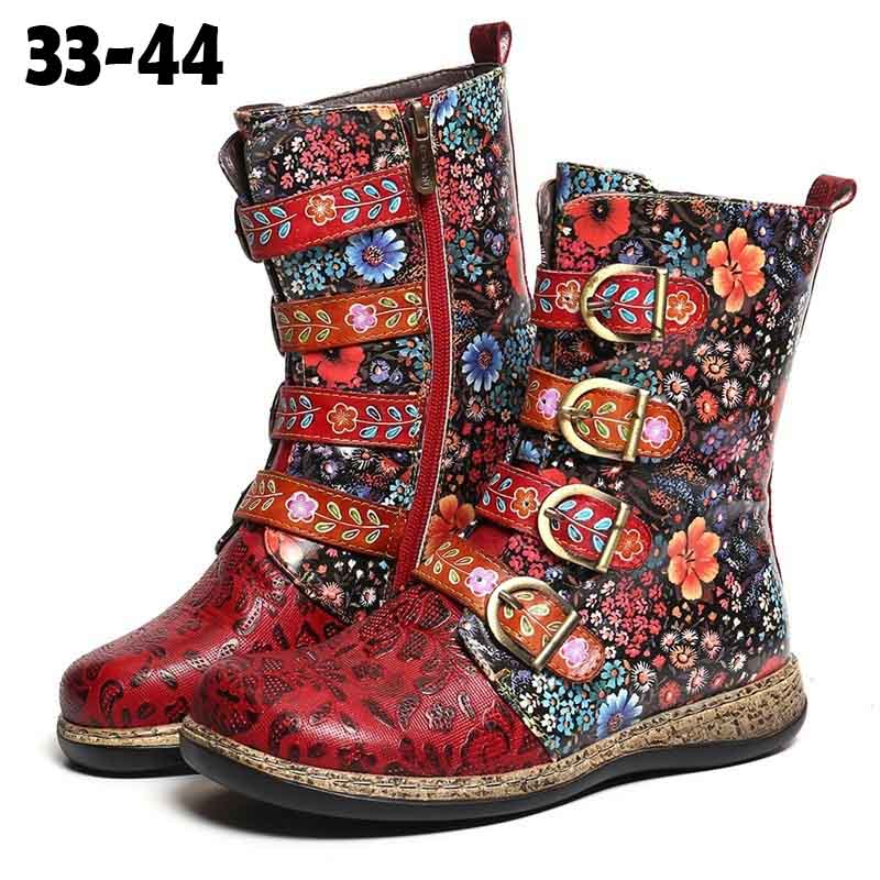 Botas cortas de estilo nacional Plus Size Botas medias de mujer Botas  planas retro cálidas comprar a buen precio — entrega gratuita, reseñas  reales con fotos — Joom
