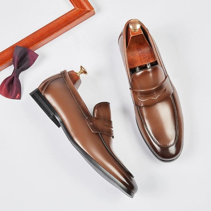Fashion Men's Formal Leather Shoes Classic Style Slip On Loafers Pointed Toe Breathable Business Dress Wedding Office Casual Shoes