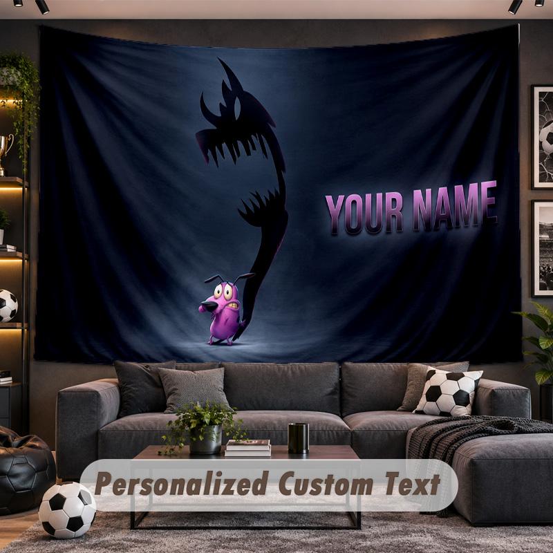 Courage the Cowardly Dog Personalized Tapestry Support Custom Name, Wall Art Home Decoration