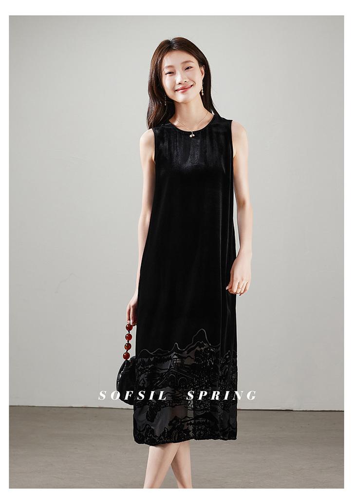 New Chinese style silk velvet jacquard vest dress 2026 spring fashion versatile round neck sleeveless dress