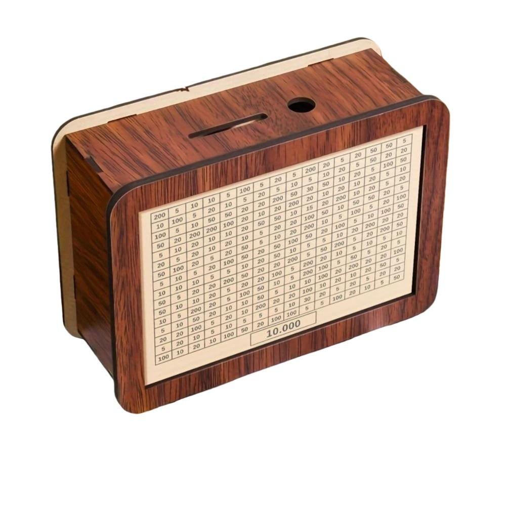 Wooden Money Saving Box Cartoon Cat Design Reusable Money Storage Bank with Goals Counter Large Capacity Count Cash Vault