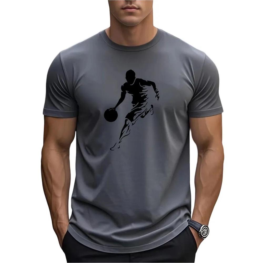 Creative Skull Play Ball Pattern Print Short Sleeve T-shirt Summer Comfortable Fashionable Breathable Casual Versatile Sports Men's Cotton T-shirt