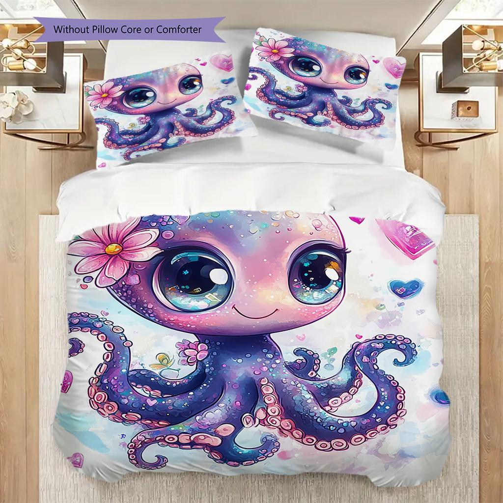 Octopus Pattern Bedding Quilt Set Quilt Cover Pillowcase Home Decoration Birthday Gift (1 * duvet cover + 2 * pillowcase, without core)