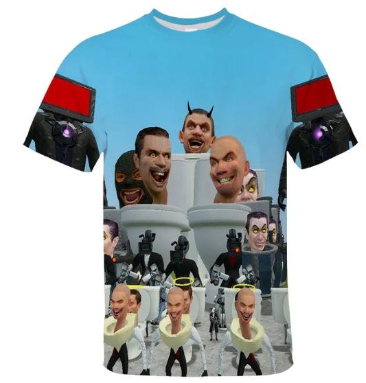Skibidi 3D Printed Fun T-shirt for Boys, Cartoon Camera Print, Short-Sleeve Streetwear