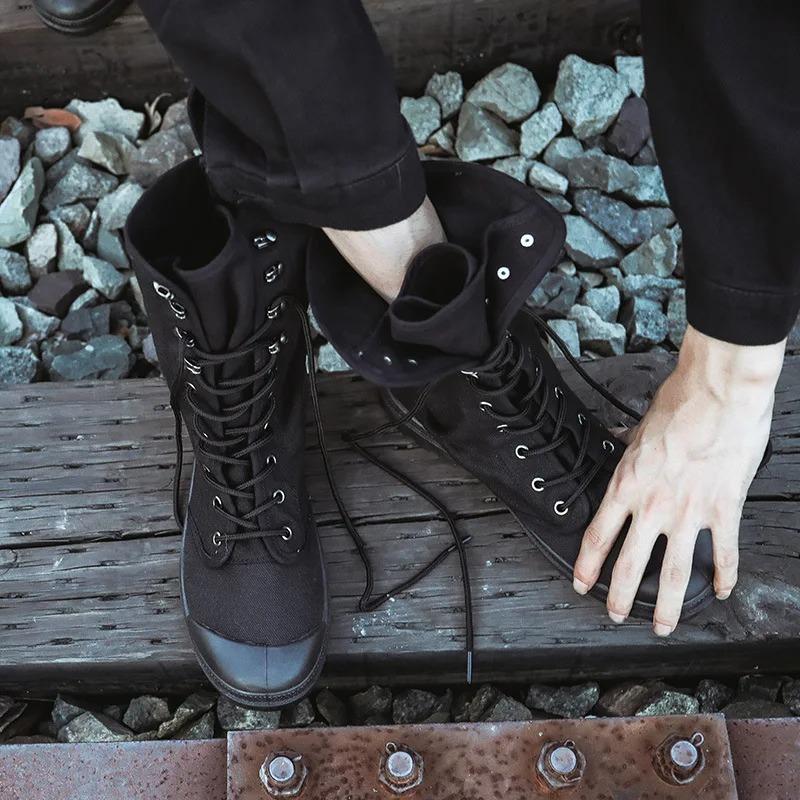 Luxury Men's Shoes 2026 Autumn High Top Canvas Boots Fashion Anti Slipwork Shoes for Men Outdoor Hiking Boots Zapatos De Hombre