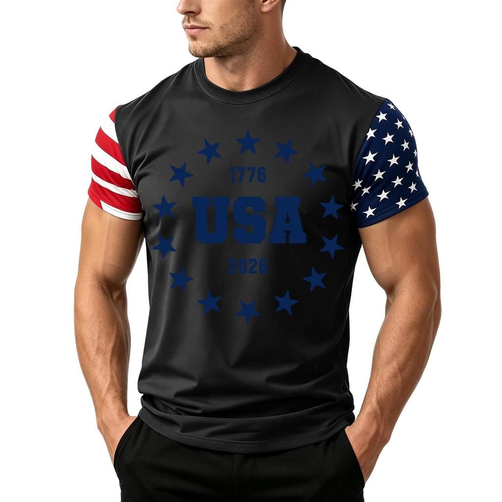 Men's Independence Day Flag Print Short Sleeve T-Shirt, Loose Casual Daily Summer Tops