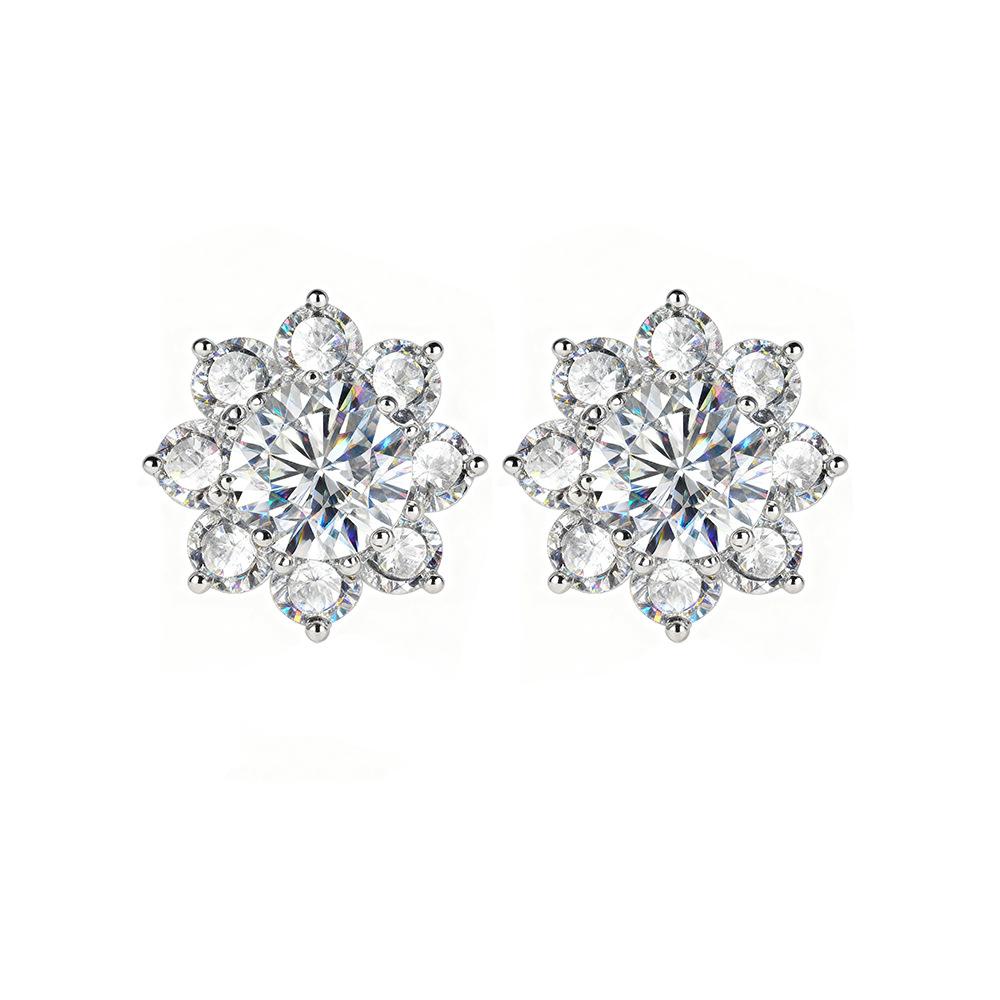 925 Sterling Silver 0.5CT Moissanite Flower Stud Earrings | Sparkling Halo Wedding & Bridal Earrings for Women
