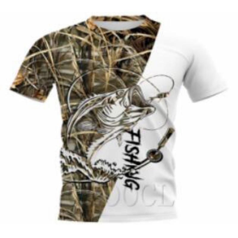 Summer Round Neck Fishing Pattern 3D Print Top Fashionable Casual Short Sleeved Men's T-shirts