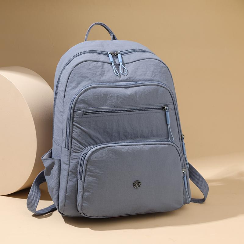 Solid Color Backpack Women's Multi-Layer Pocket Water-Repellent Nylon Backpack