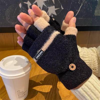 Winter-Klapphandschuhe aus Wolle für Herren: Kältefeste, dicke Halbfinger-Schreibhandschuhe für Touchscreens