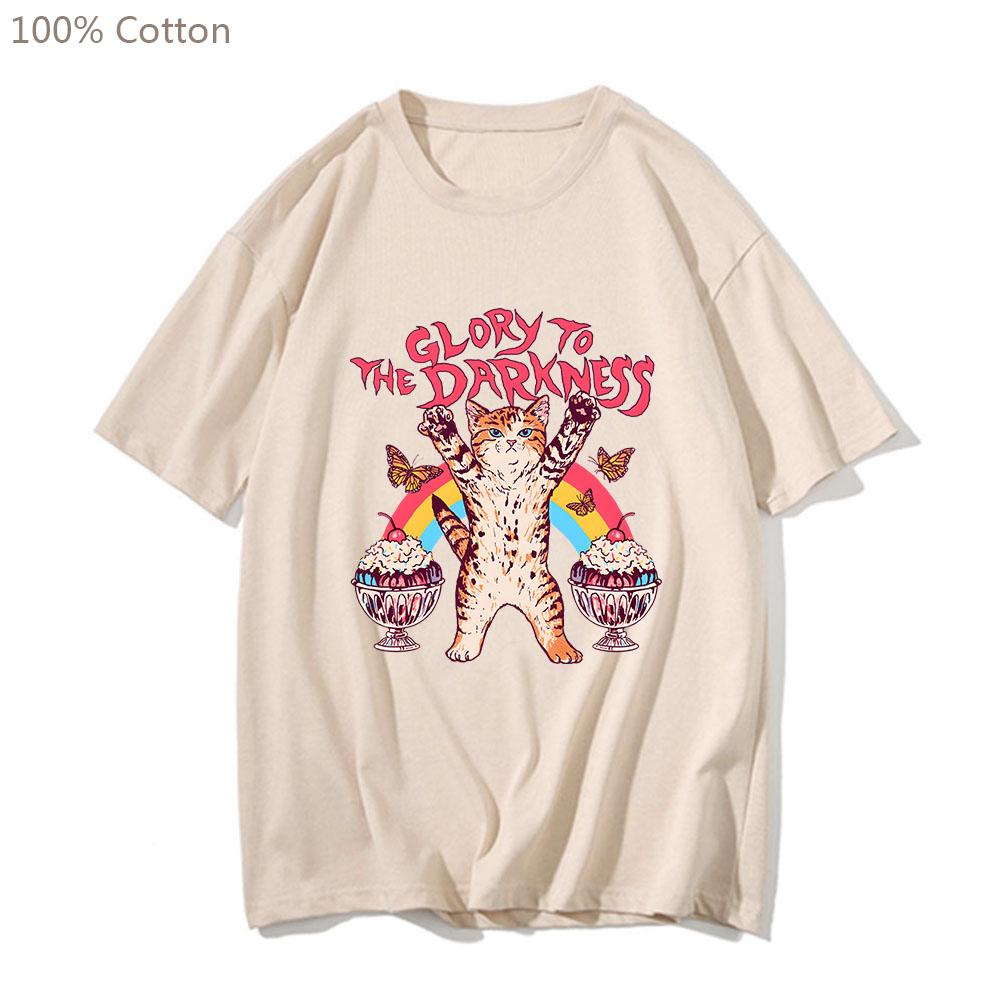 Glory To The Darkness Cat Butterfly Ice Cream Tshirts MEN Handsome T-shirts 100% Cotton High Quality T Shirts Sense of Design