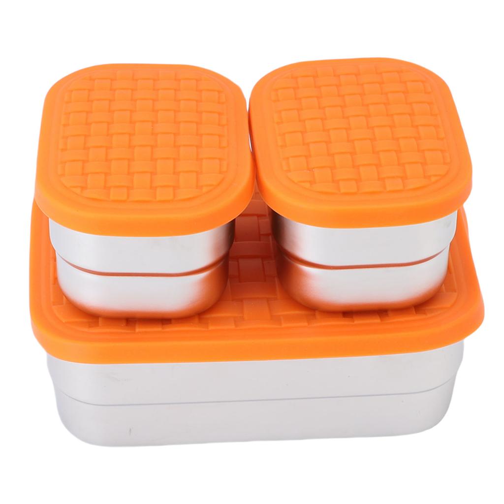 Edelstahl Lunch Snack Behälter Set 230ml 720ml Auslaufsicher 304 Edelstahl Lebensmittelbehälter mit orangen Silikondeckeln Lunchbox