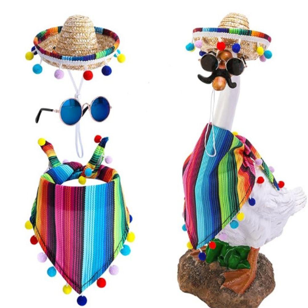 Adjustable Striped Pet Triangle Scarf Mexican Style Pet Neckerchief  Decorative Big White Goose