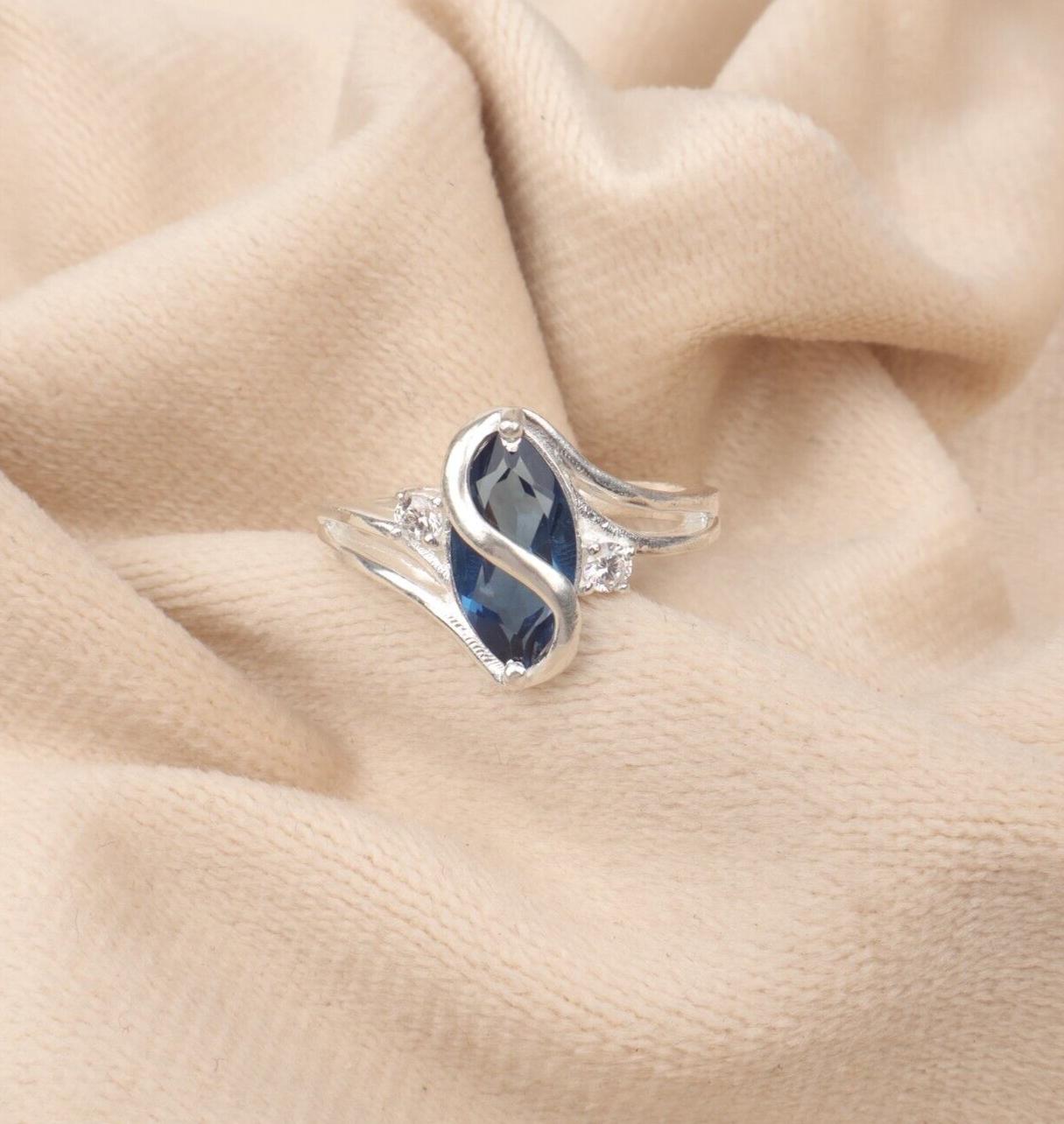 

Натуральный Лондонский Голубой Топаз Драгоценный Камень 925 Стерлинговое Серебро Подарочные Ювелирные Изделия Кольцо с Цирконом CZR-8-5 8