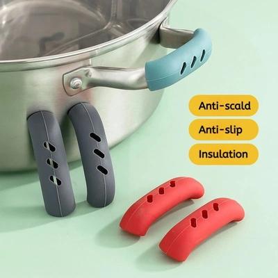 2PCS Anti Scald Pot Handles Gloves Heat Resistance Non Slip Silicone Handles Non Slip Pot Handle Accessories Kitchen Gadgets