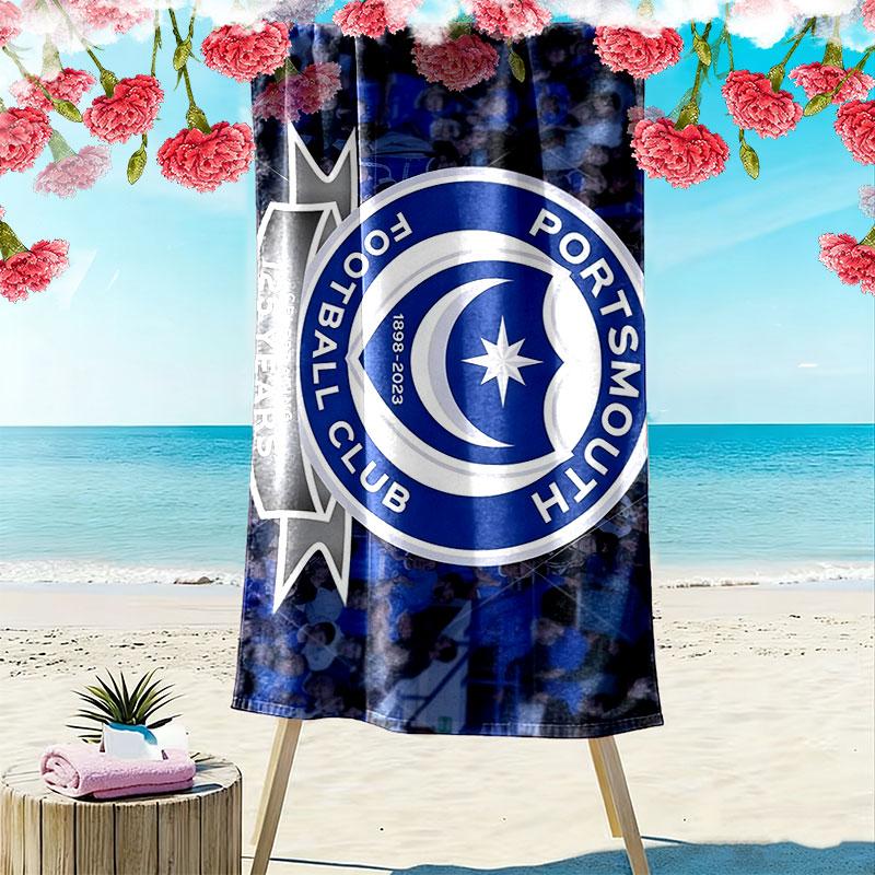 Portsmouth FC Print Beach Towel, Large Soft Quick Dry Towel for Beach Camping Swimming