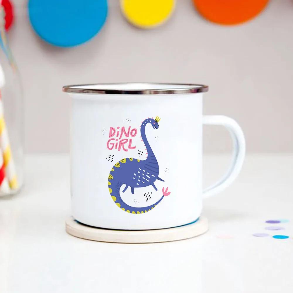 Happy Birthday Boys Girls Enamel Cocoa Mugs Home Party Cartoon Dinosaur Kids Drink Juice Cola Milk Cups Child Baby Birthday Gift