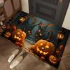Halloween Themed Door Mat with Pumpkin Skull Reaper Pattern Non Slip Absorbent Outdoor Indoor Welcome Mat for Home Decor