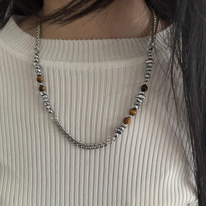 

Гага Ретро Ожерелье Тигровый Глаз: Минималистичная, высококачественная цепочка для свитера с бусинами