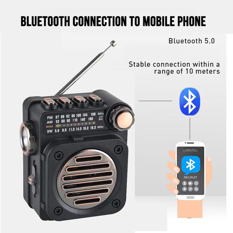 Mini multifunkční rádio, vícepásmový FM/AM/SW, malý reproduktor s funkcí Bluetooth/TF