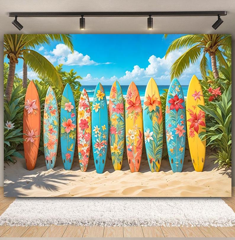 Summer Seaside Fruit Beach Palm Tree Theme Banner Background, Holiday Camping Party Decoration Photography Studio Backdrop Cloth
