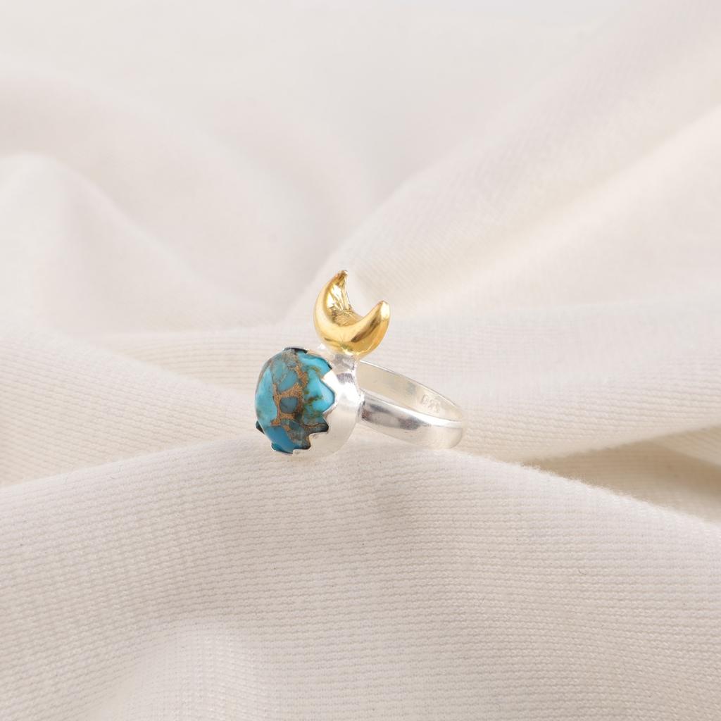 Natural Blue Copper Turquoise 925 Sterling Silver December Eternity Ring Jewelry RR-58-41