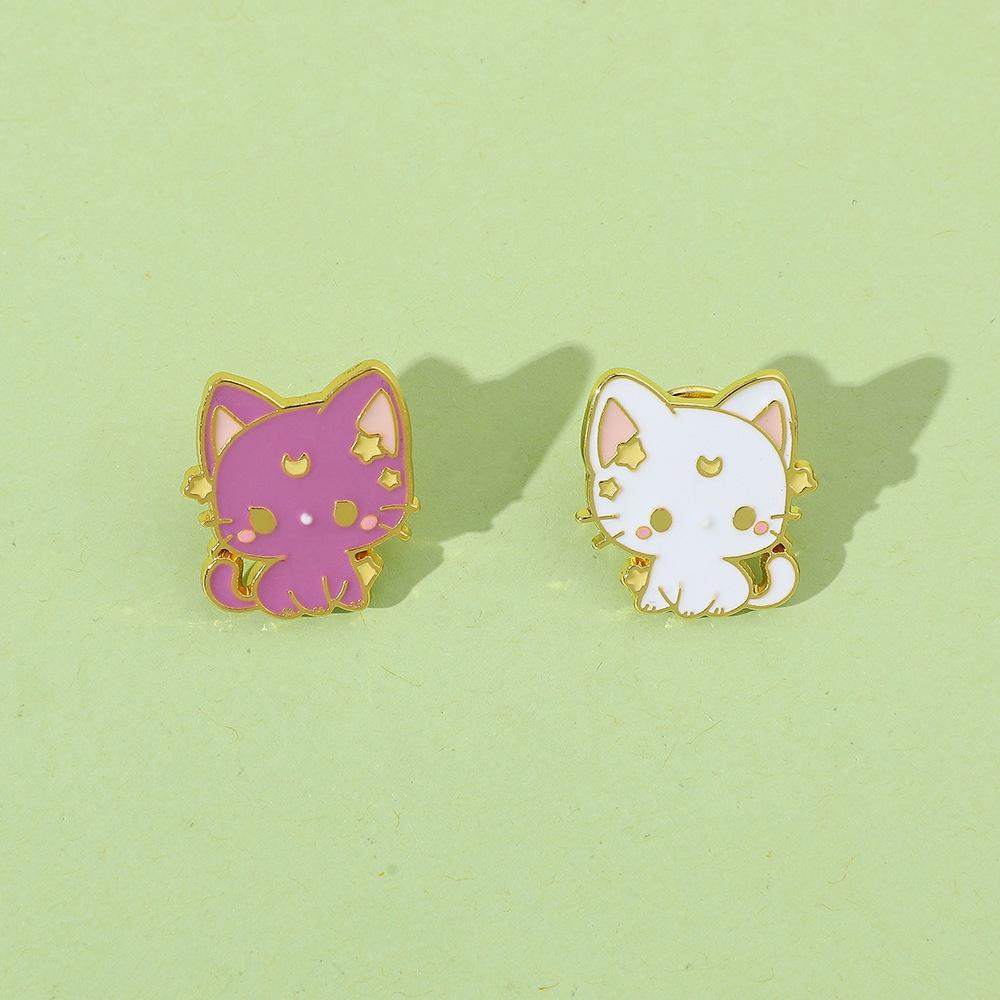 Cartoon Adorable Moon Kitty Pin Cute Alloy Brooch For Bags And Accessories