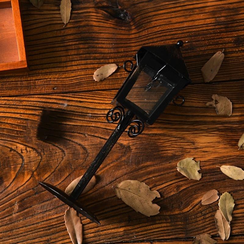 European Retro Wrought Iron Glass Wind Lamp Candle Holder Decoration Creative Wedding Home Decoratio