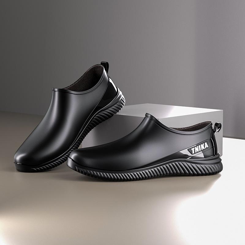 Men's Warm Lined Waterproof Low-Top Rain Boots - Anti-Slip Rubber Shoes for Fishing, Outdoor, Kitchen, or Work