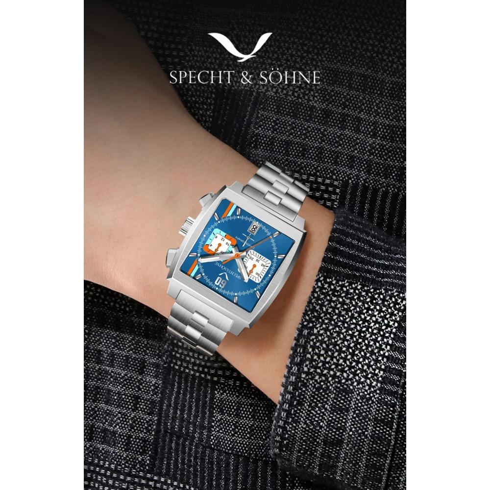 Specht & Söhne 2025 New Trendy Men's Watches Quartz Sport Watch Blue Color Stainless Steel VK63 Chronograph Reloj Hombre 39MM
