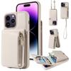 Crossbody İpi Deri Cüzdan Kılıf Iphone 15 14 13 12 11 Pro Max Askı Kablosu Fermuar Yan Kart Cebi Arka Kapak