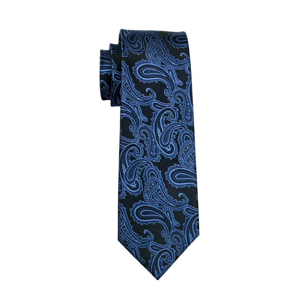 Hi-Tie Pánska hodvábna kravata modrá paisley kravata vreckovka manžetové gombíky set na párty svadbu biznis