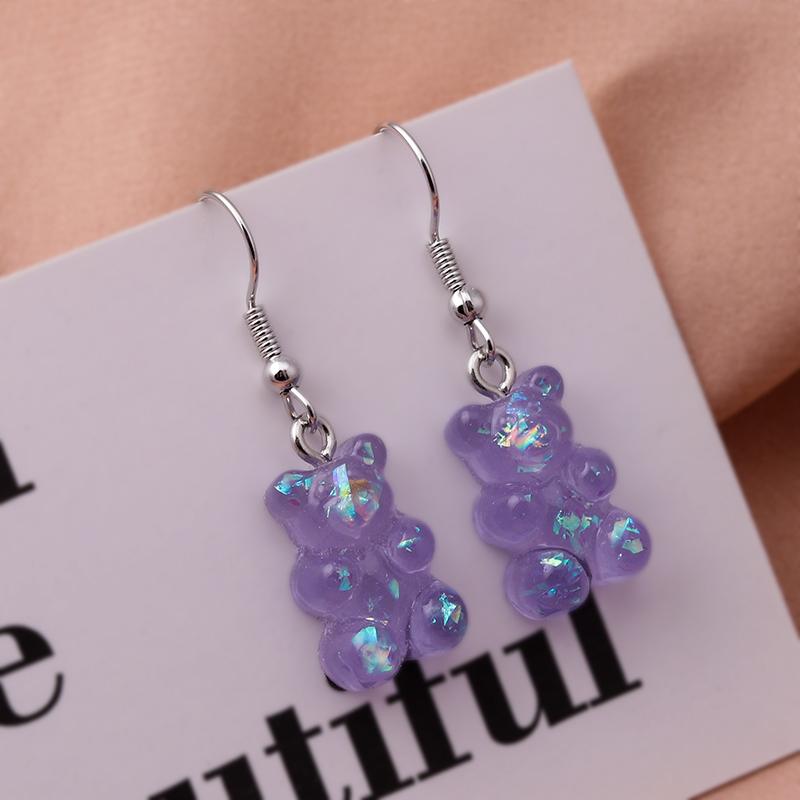 Cute Sequin Gummy Bear Dangle Earrings Cartoon Animal Drop Earrngs for Women Girls Party Holiday Jewelry Gifts