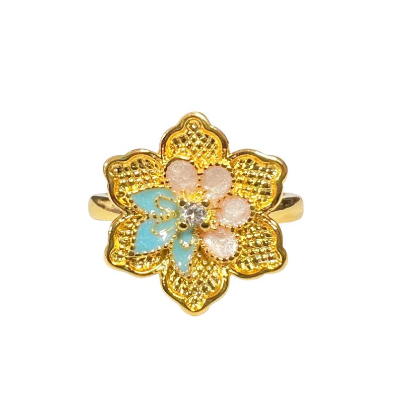 New French Retro Flower Enamel Dripping Open Ring Temperament Light Luxury High Sense Niche Ring